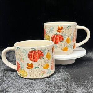 Autumn Harvest Mug Set - Cream with Pumpkins & Gourds